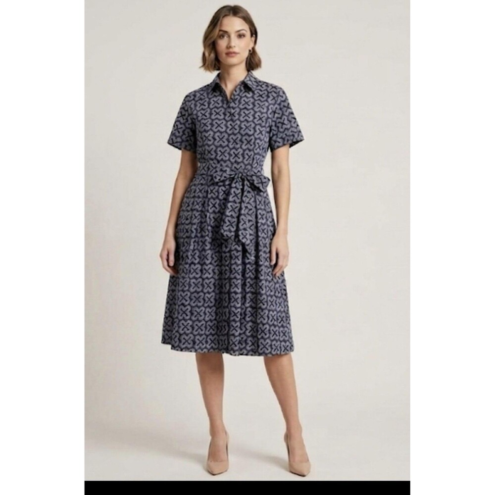 NWT‎ Brooks Brothers Shirt Dress Womens 12P Petite Blue Belted Fit Flare Career